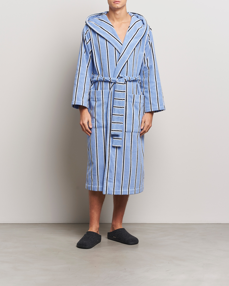 Homme | Peignoirs Et Pyjamas | Tekla | Organic Terry Hooded Bathrobe Basset Stripes