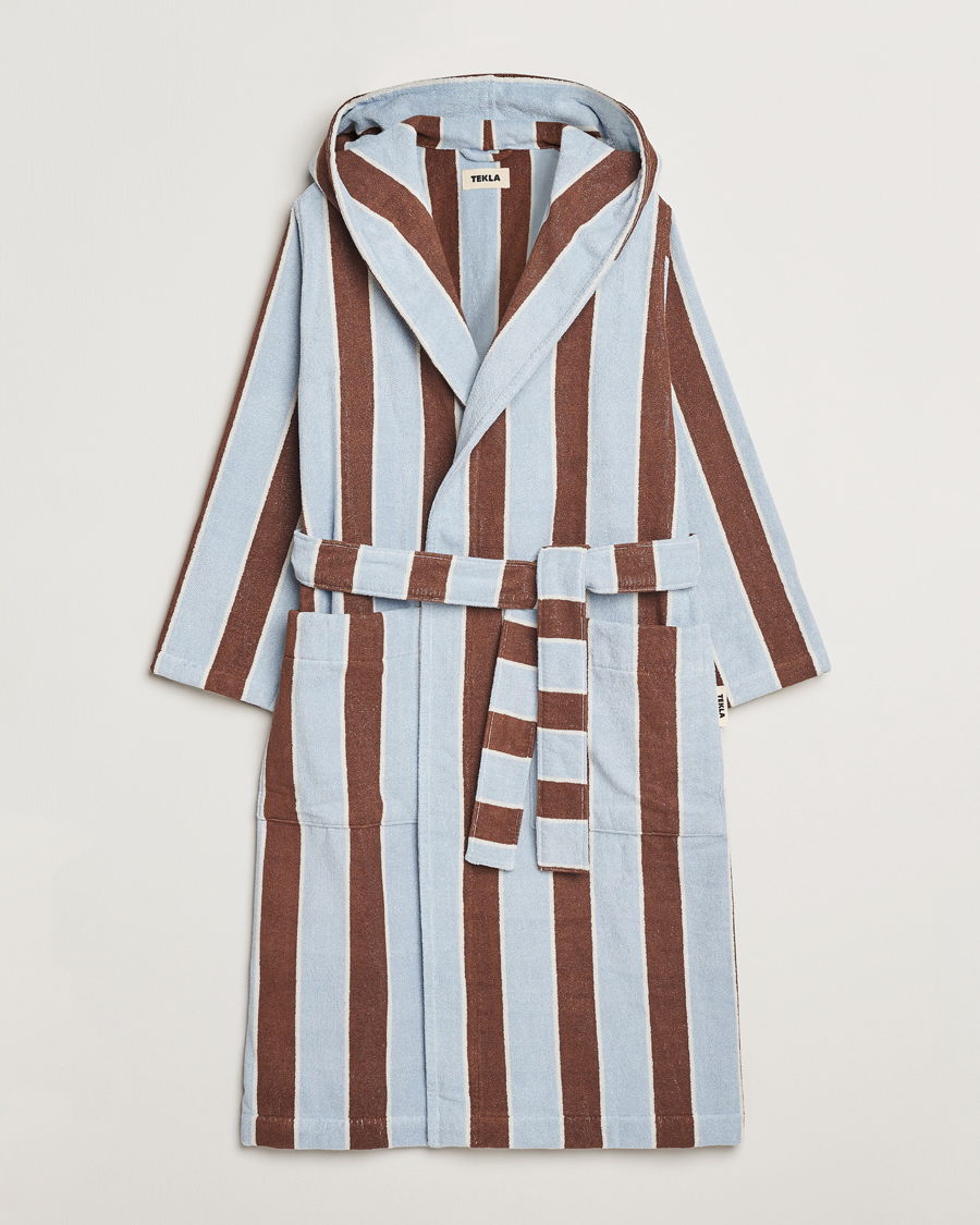 Homme | Peignoirs Et Pyjamas | Tekla | Organic Terry Hooded Bathrobe Cocoa Stripes