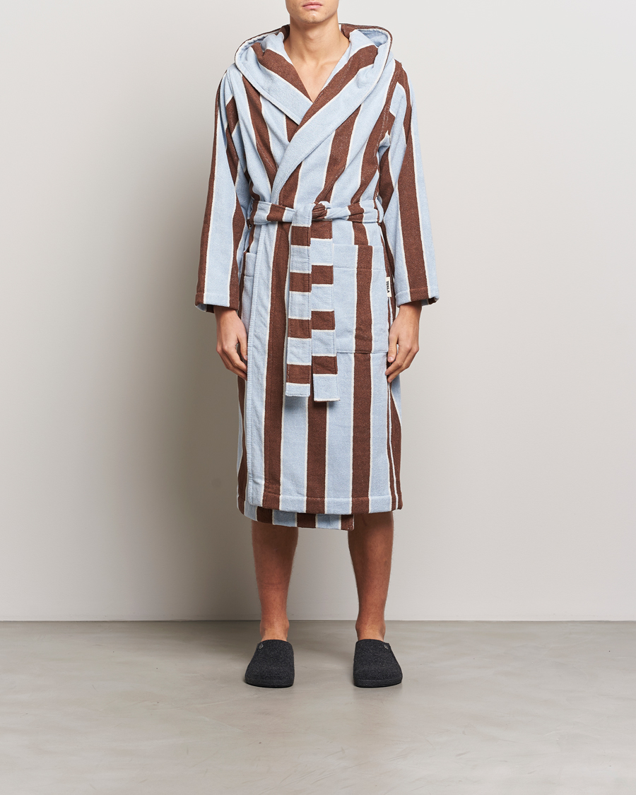 Homme | Peignoirs Et Pyjamas | Tekla | Organic Terry Hooded Bathrobe Cocoa Stripes