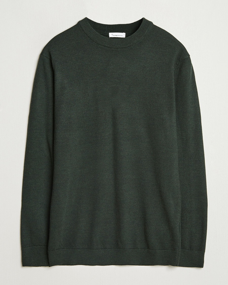 Homme | Pulls Et Tricots | KnowledgeCotton Apparel | Regular Merino Knit Crew Neck Green