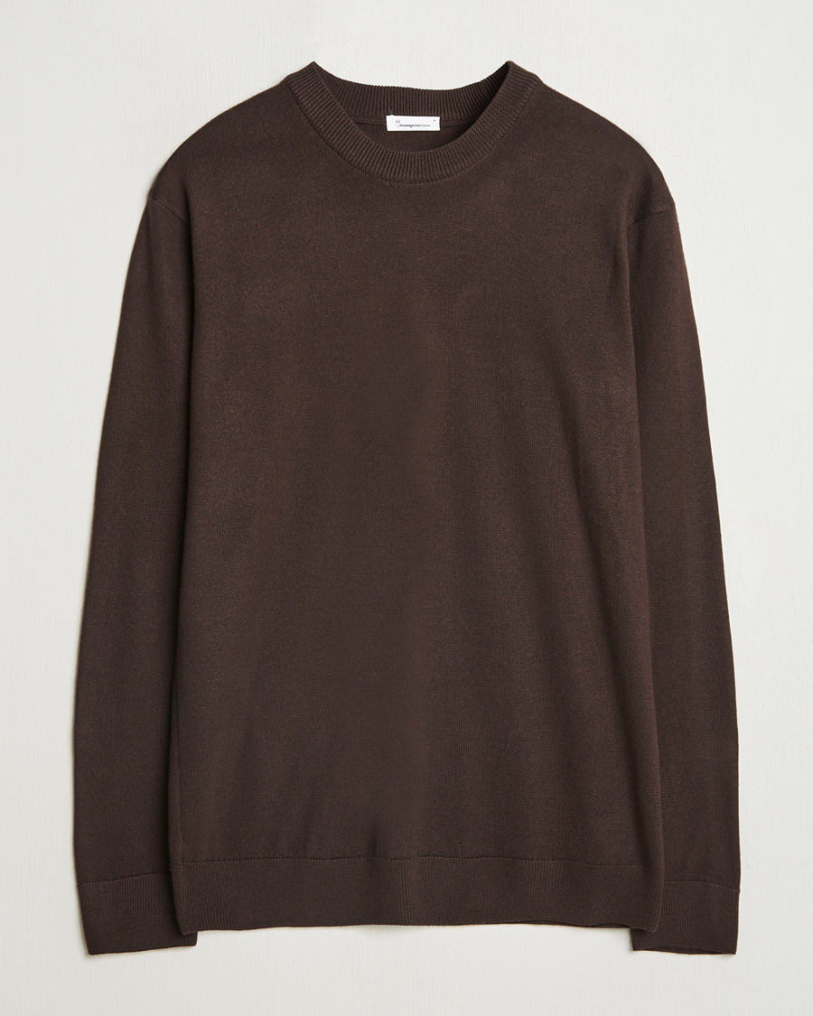 Homme | Pulls Et Tricots | KnowledgeCotton Apparel | Regular Merino Knit Crew Neck Brown
