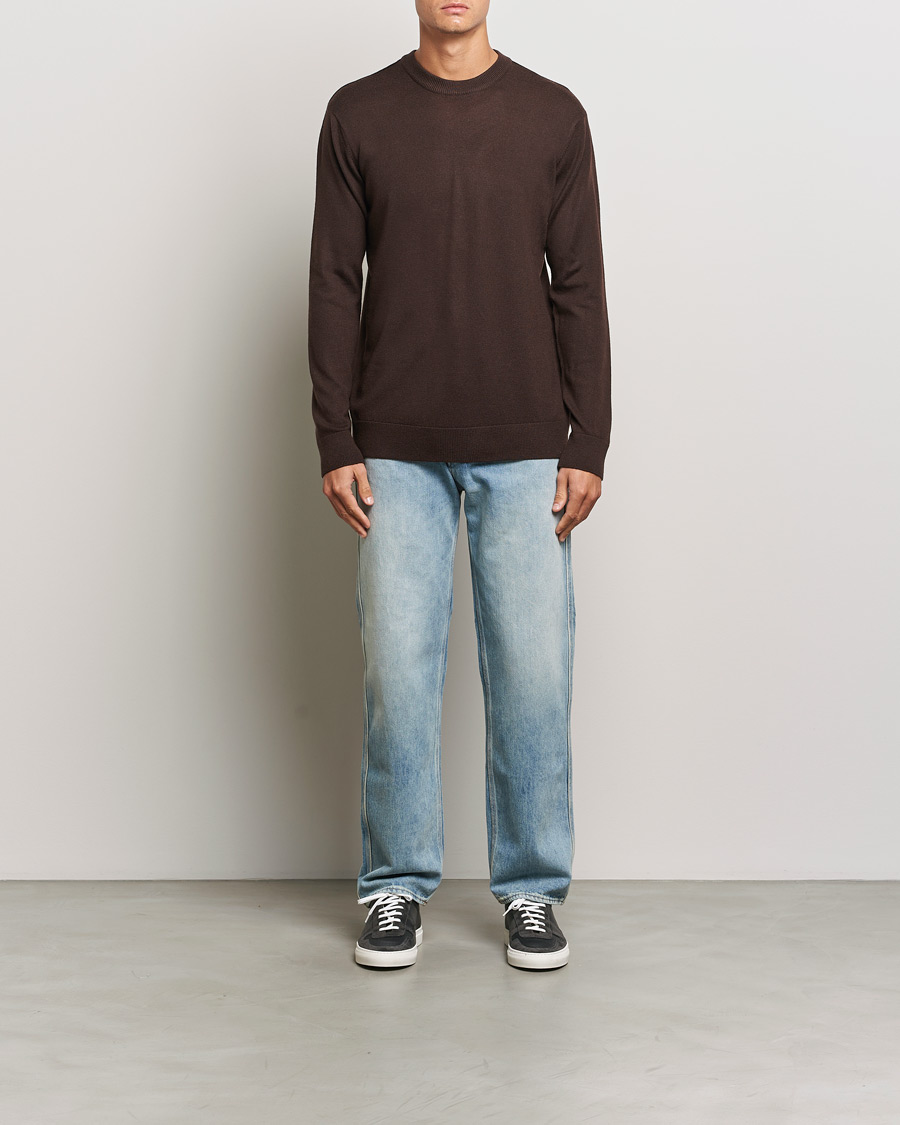Homme | Pulls Et Tricots | KnowledgeCotton Apparel | Regular Merino Knit Crew Neck Brown
