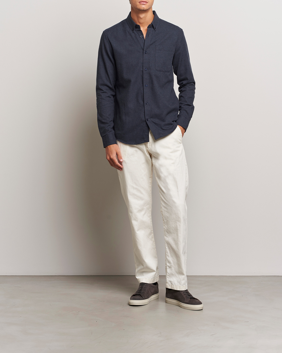 Homme | Chemises | KnowledgeCotton Apparel | Regular Fit Melange Flannel Shirt Navy