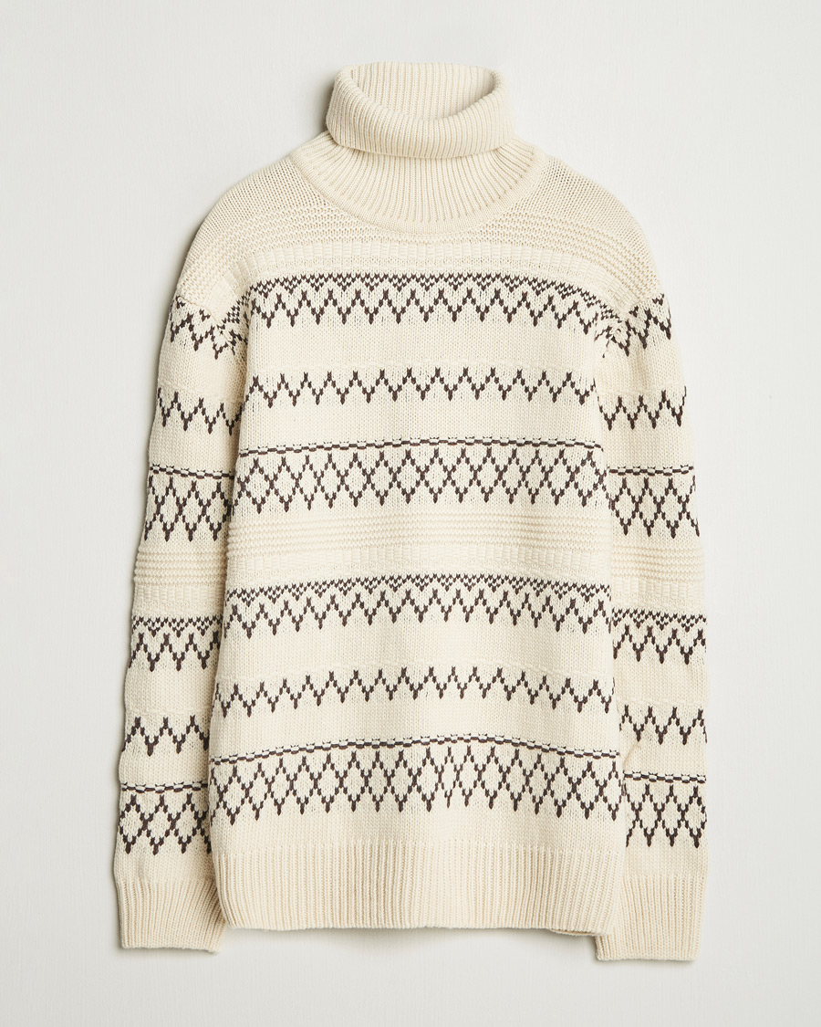 Homme | Pulls Et Tricots | KnowledgeCotton Apparel | Knitted Pattern Lambswool Rollneck Off White