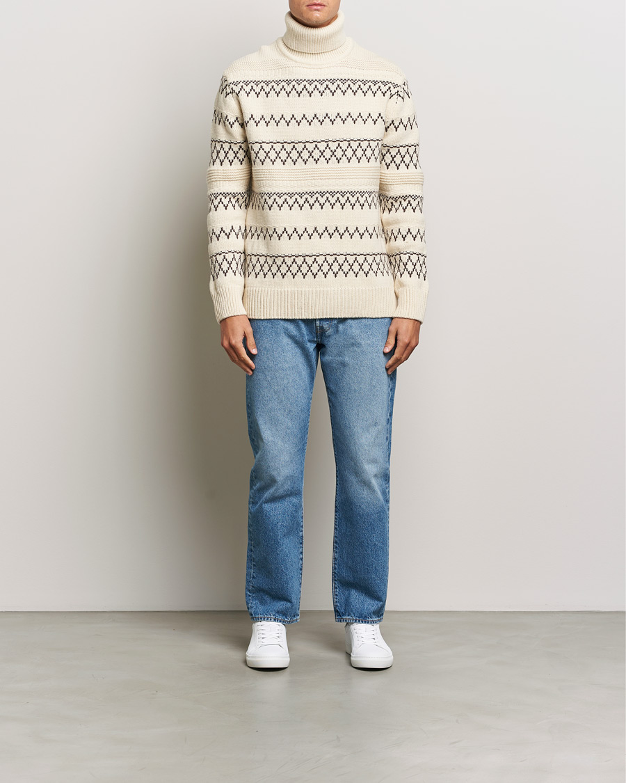 Homme | Pulls Et Tricots | KnowledgeCotton Apparel | Knitted Pattern Lambswool Rollneck Off White