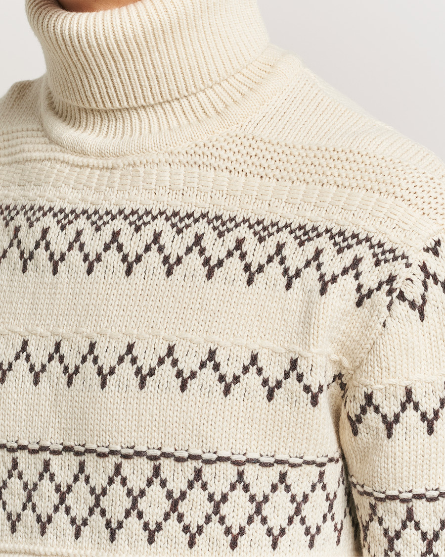 Homme | Pulls Et Tricots | KnowledgeCotton Apparel | Knitted Pattern Lambswool Rollneck Off White