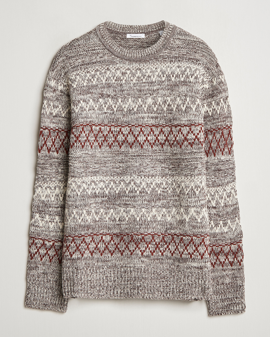 Homme | Pulls Et Tricots | KnowledgeCotton Apparel | Knitted Pattern Lambswool Crewneck Brown