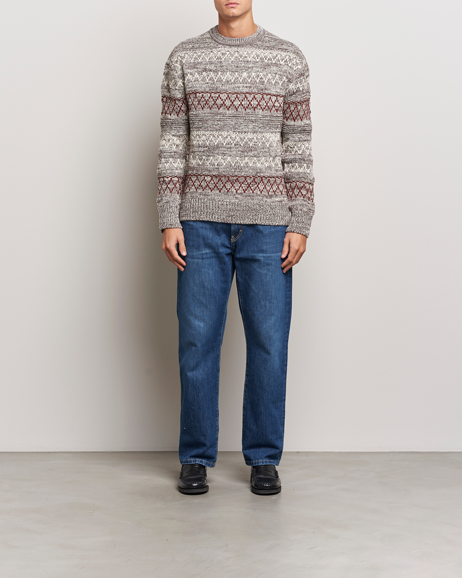 Homme | Pulls Et Tricots | KnowledgeCotton Apparel | Knitted Pattern Lambswool Crewneck Brown