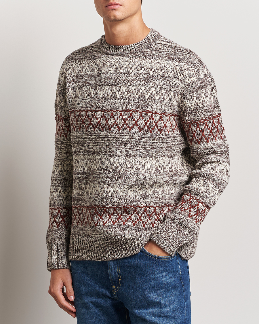 Homme | Pulls Et Tricots | KnowledgeCotton Apparel | Knitted Pattern Lambswool Crewneck Brown