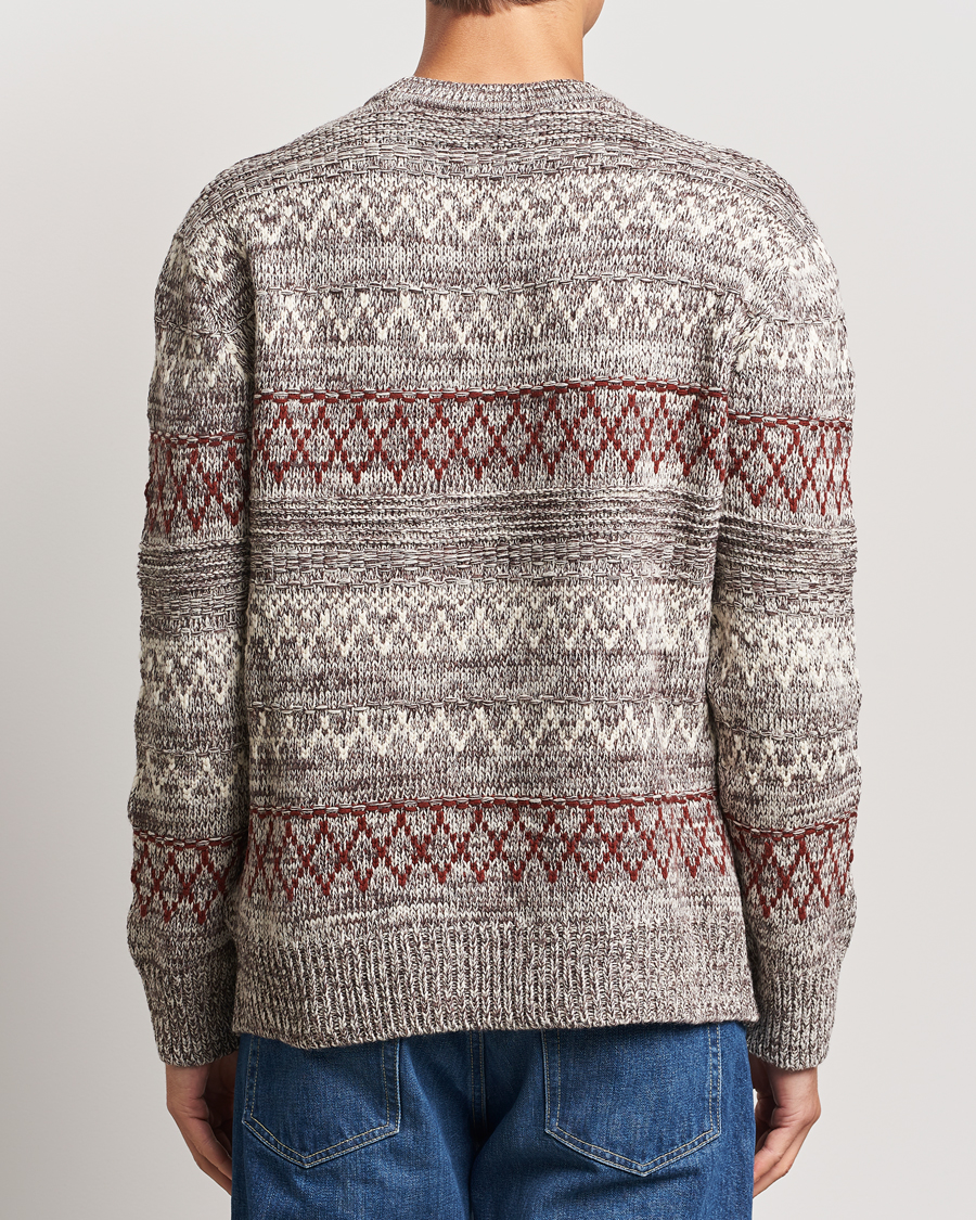 Homme | Pulls Et Tricots | KnowledgeCotton Apparel | Knitted Pattern Lambswool Crewneck Brown