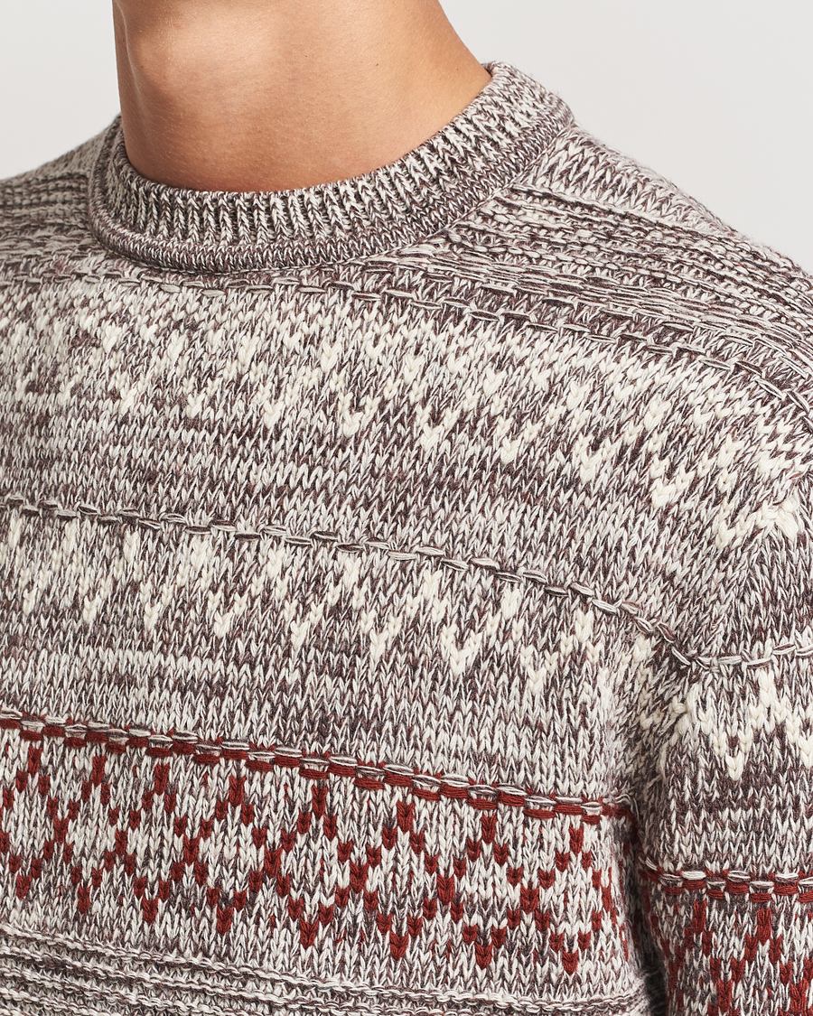Homme | Pulls Et Tricots | KnowledgeCotton Apparel | Knitted Pattern Lambswool Crewneck Brown