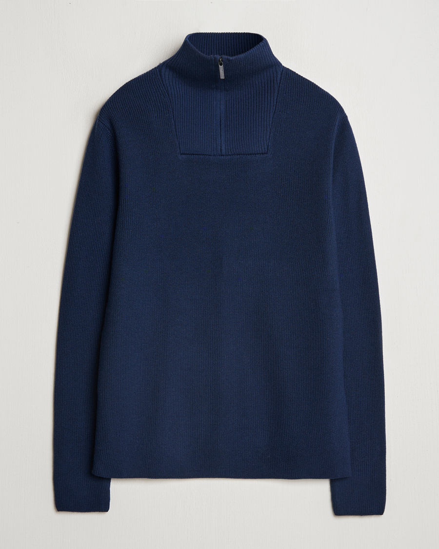 Homme | Pulls Et Tricots | KnowledgeCotton Apparel | Heavy Lambswool Half Zip Navy
