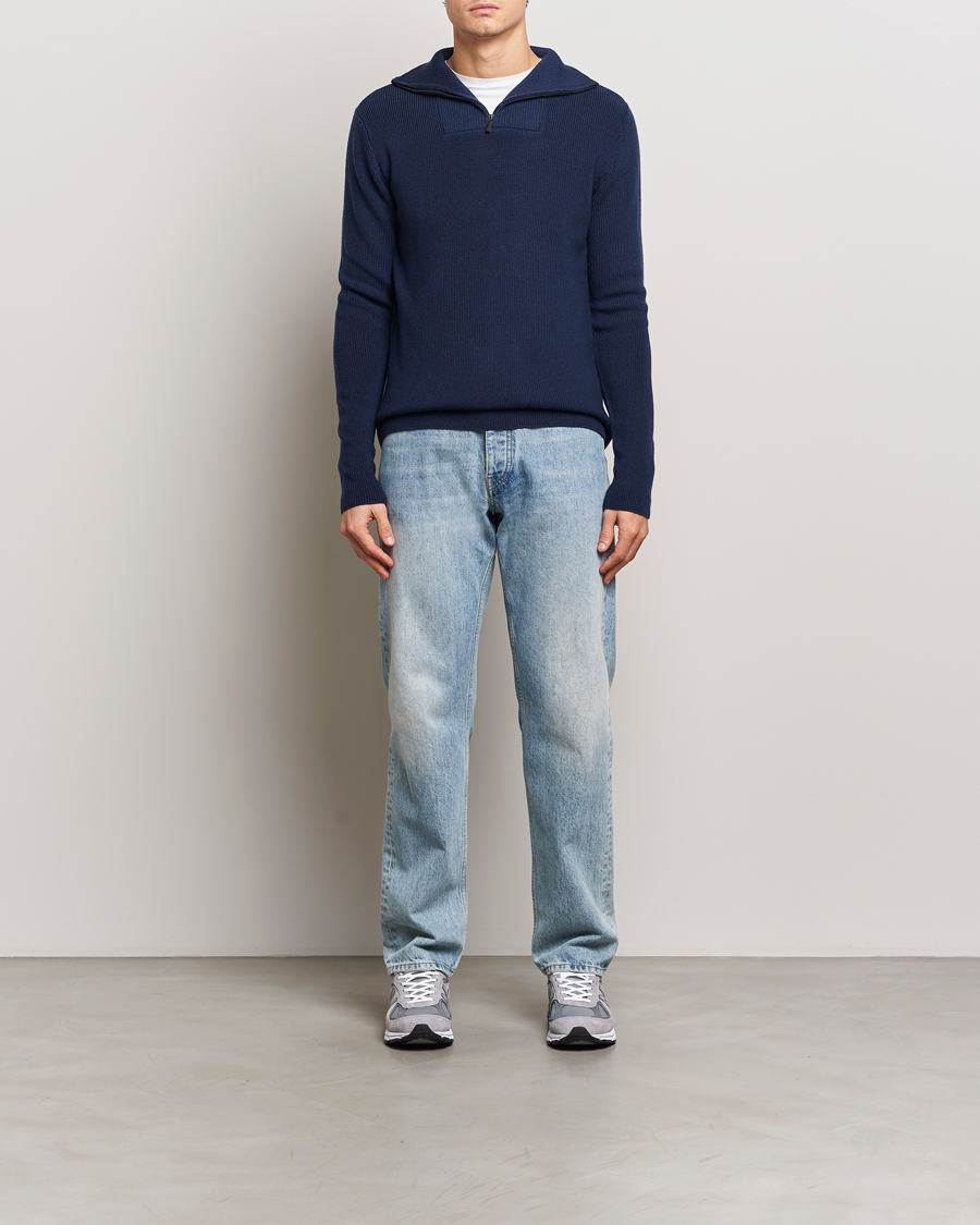 Homme | Pulls Et Tricots | KnowledgeCotton Apparel | Heavy Lambswool Half Zip Navy