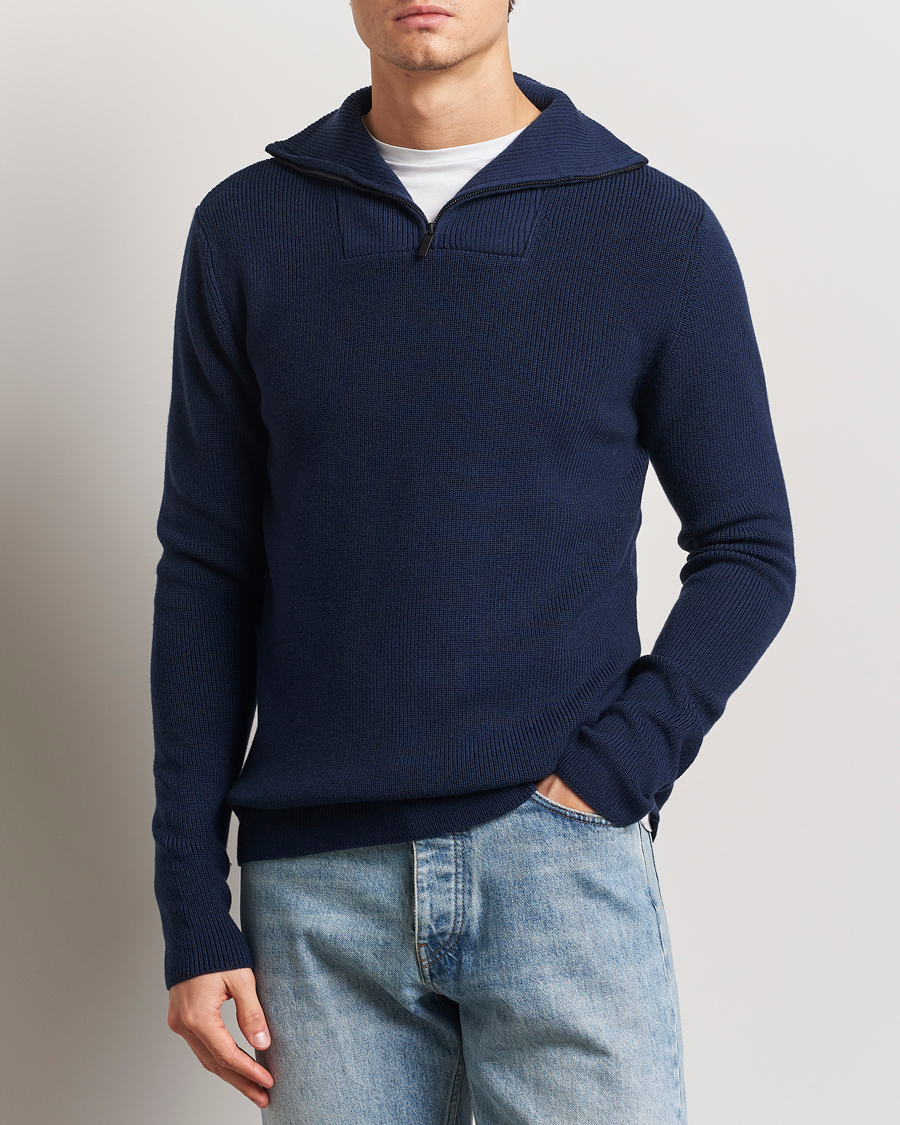 Homme | Pulls Et Tricots | KnowledgeCotton Apparel | Heavy Lambswool Half Zip Navy