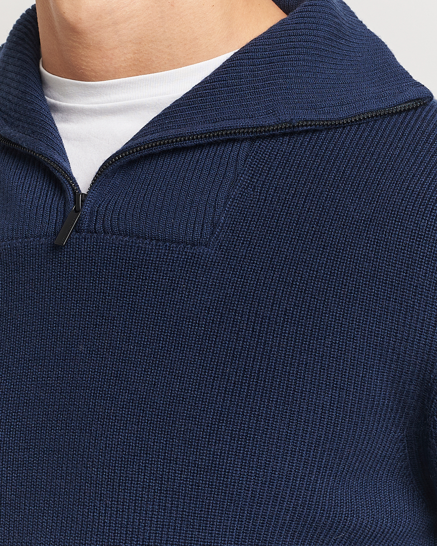 Homme | Pulls Et Tricots | KnowledgeCotton Apparel | Heavy Lambswool Half Zip Navy