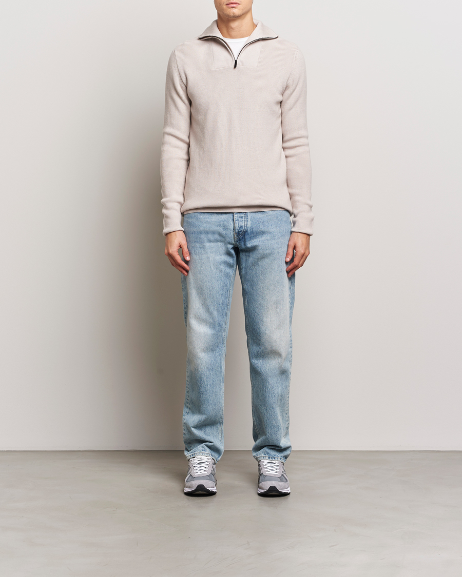 Homme | Pulls Et Tricots | KnowledgeCotton Apparel | Heavy Lambswool Half Zip Off White