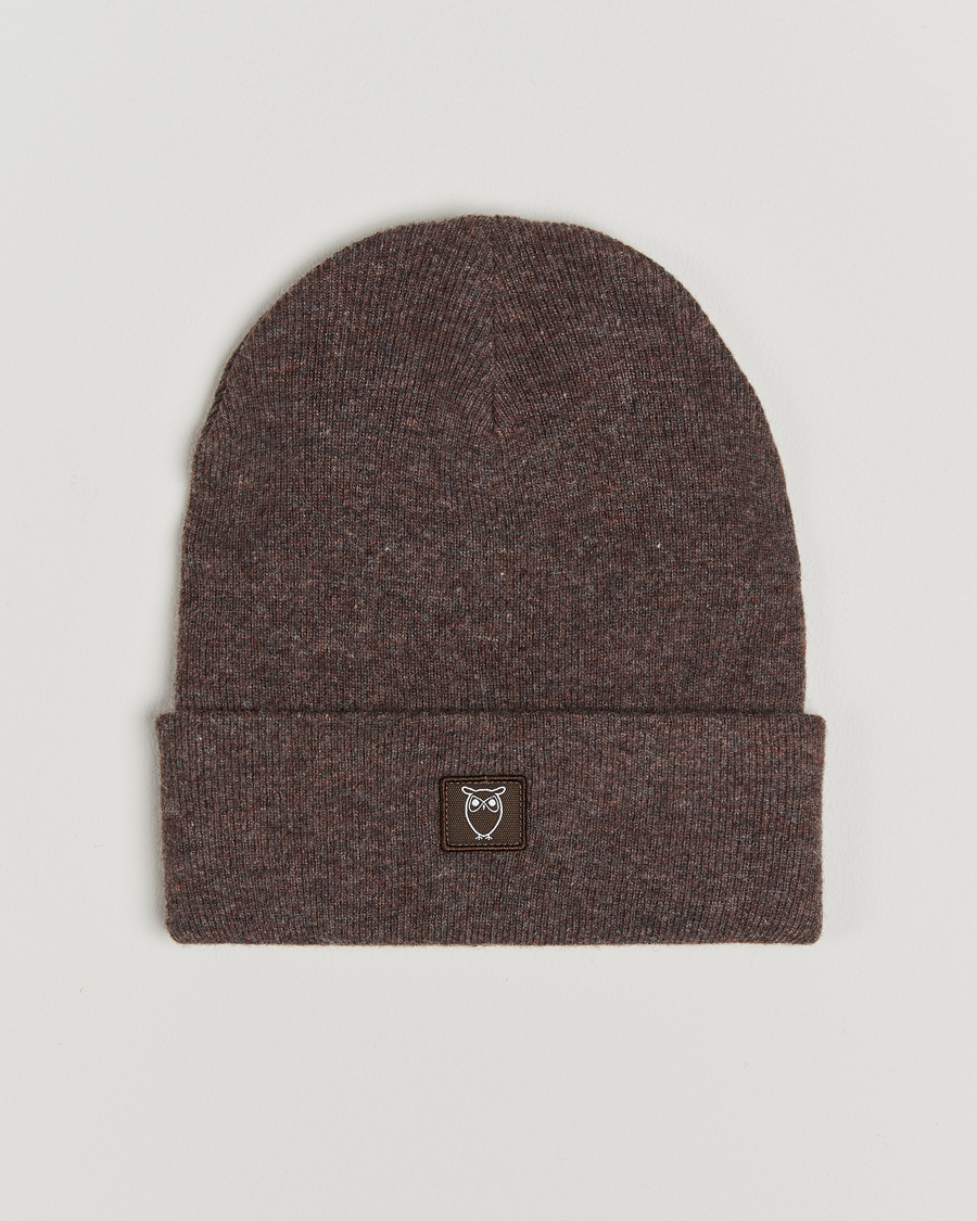 Homme | Bonnets | KnowledgeCotton Apparel | Double Layer Wool Beanie Brown Melange