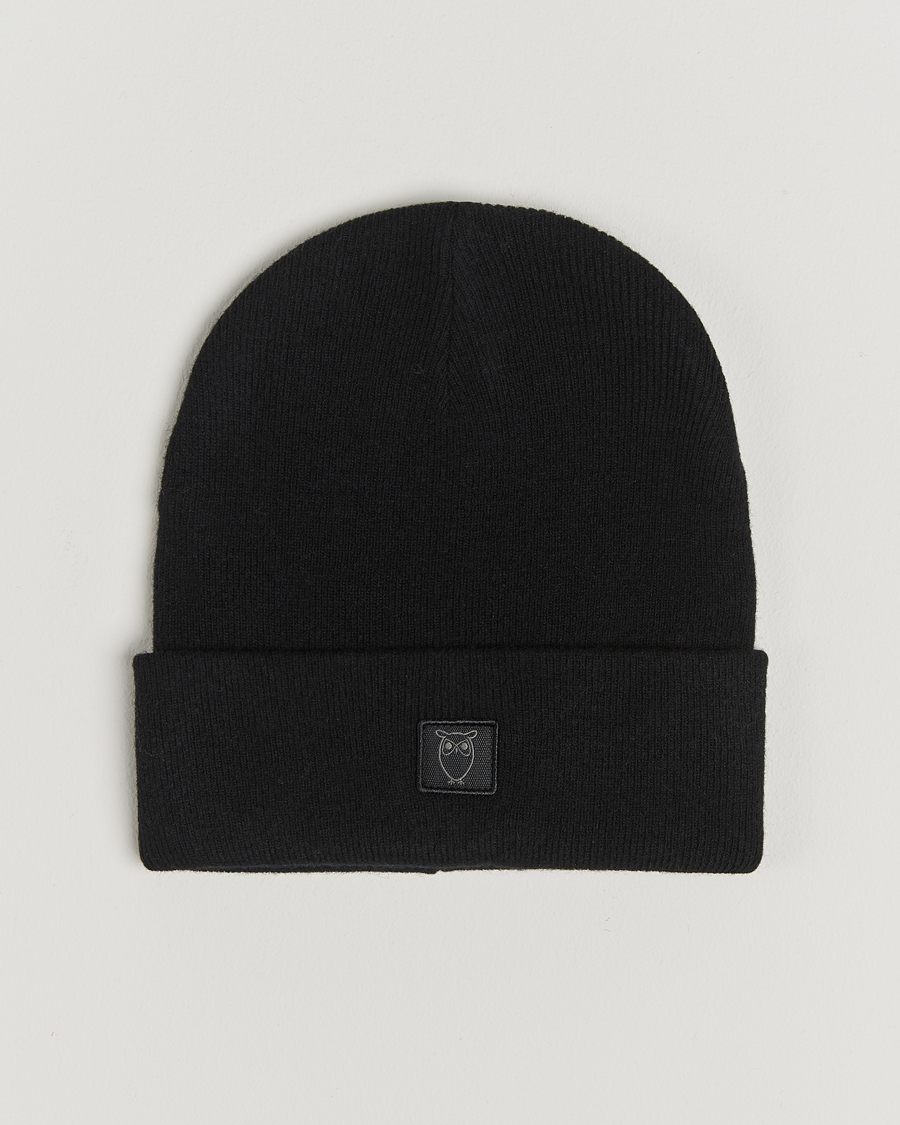 Homme | Bonnets | KnowledgeCotton Apparel | Double Layer Wool Beanie Black