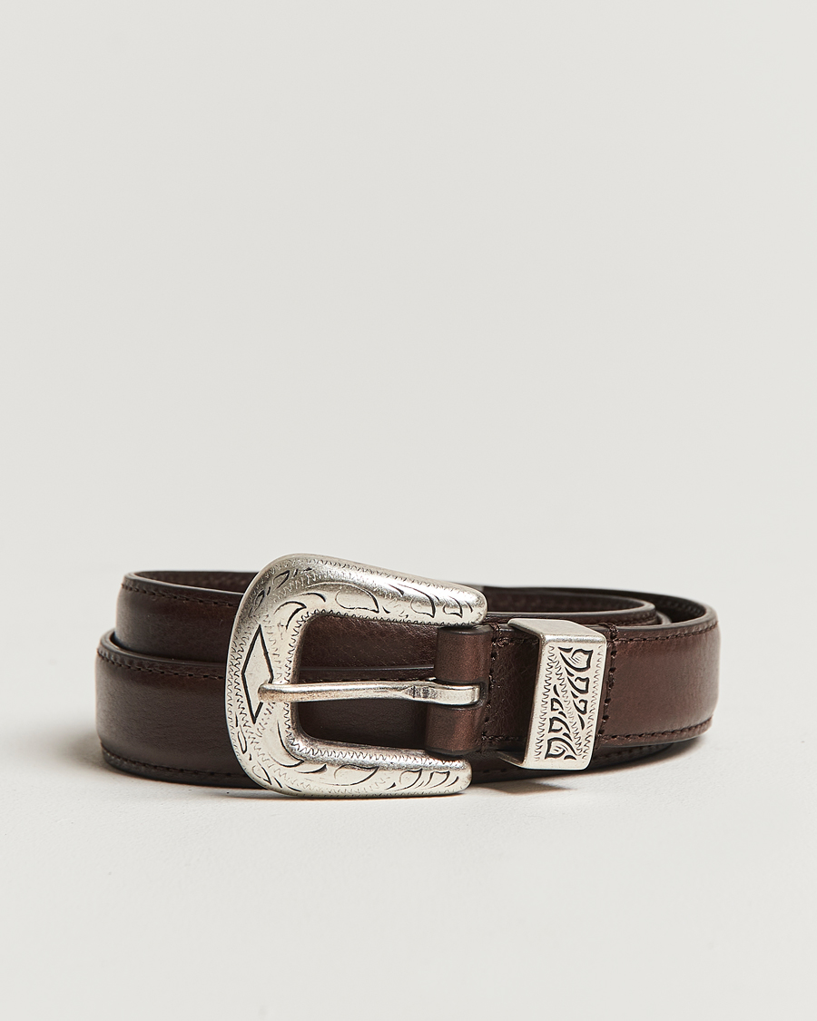 Homme | Anderson's Grained Western Leather Belt 2,5 cm Dark Brown | Anderson's | Grained Western Leather Belt 2,5 cm Dark Brown