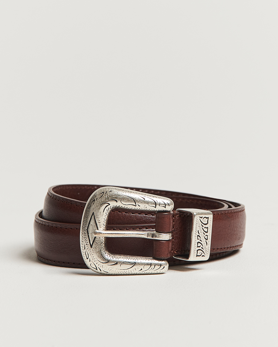 Homme | Ceintures | Anderson's | Grained Western Leather Belt 2,5 cm Brown