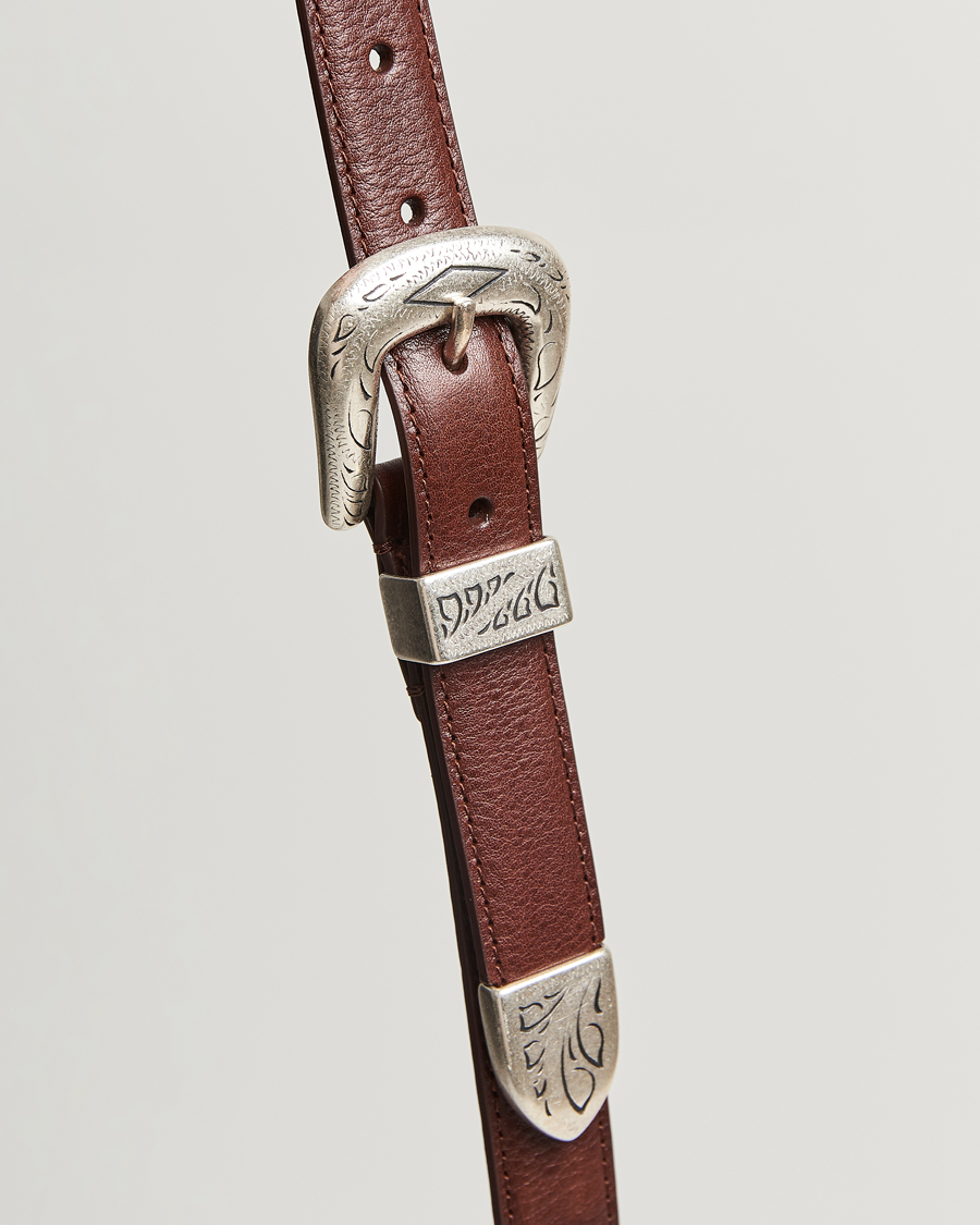 Homme | Ceintures | Anderson's | Grained Western Leather Belt 2,5 cm Brown