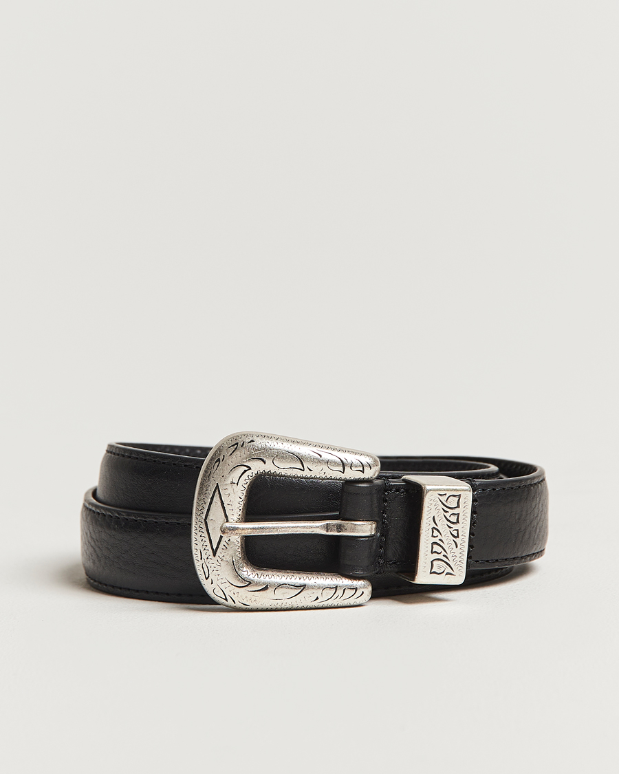 Homme | Ceintures | Anderson's | Grained Western Leather Belt 2,5 cm Black