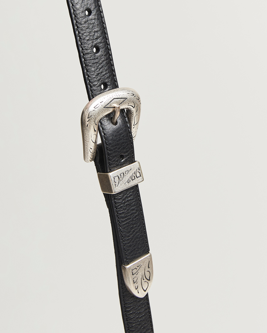 Homme | Ceintures | Anderson's | Grained Western Leather Belt 2,5 cm Black
