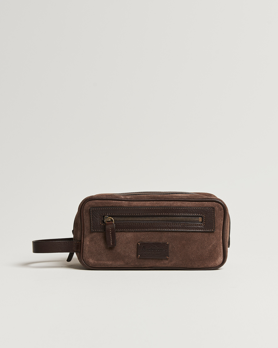 Homme | Anderson's Suede Washbag Dark Brown | Anderson's | Suede Washbag Dark Brown