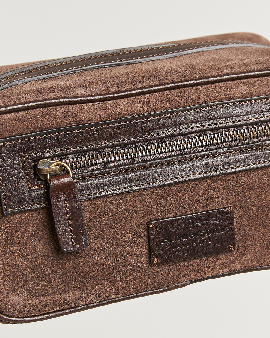 Homme | Anderson's Suede Washbag Dark Brown | Anderson's | Suede Washbag Dark Brown