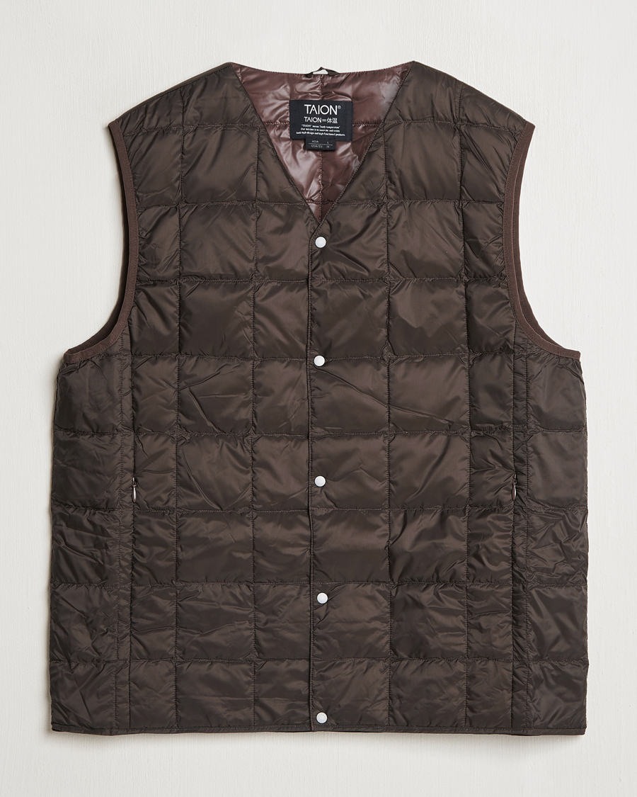 Homme | Manteaux Et Vestes | TAION | V-Neck Lightweight Down Vest Dark Choco