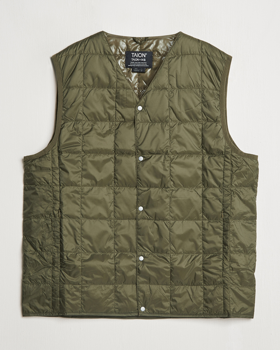 Homme | Manteaux Et Vestes | TAION | V-Neck Lightweight Down Vest Dark Olive