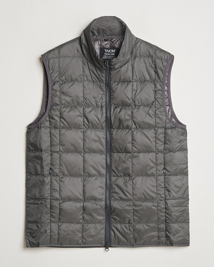 Homme | Manteaux Et Vestes | TAION | High Neck Full Zip Lightweight Down Vest Charcoal