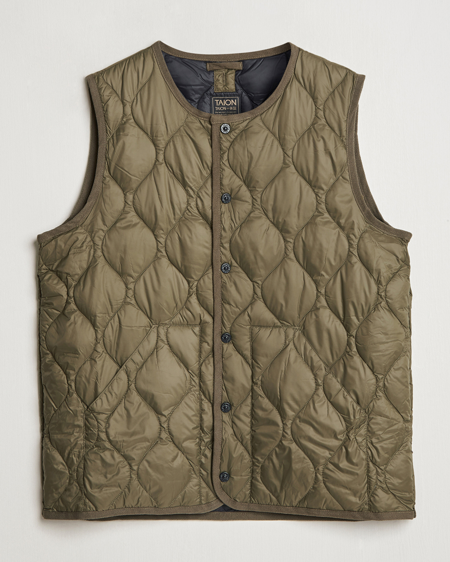 Homme | Manteaux Et Vestes | TAION | Military Crew Neck Down Vest Dark Olive