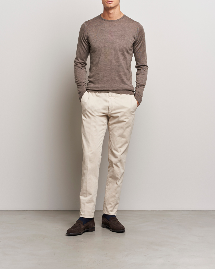 Homme | Pulls Et Tricots | John Smedley | Lundy Extra Fine Merino Crew Neck Mushroom Brown
