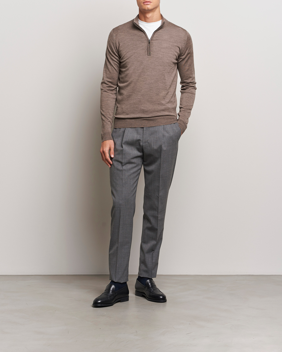 Homme | Pulls Et Tricots | John Smedley | Barrow Extra Fine Merino Half Zip Mushroom