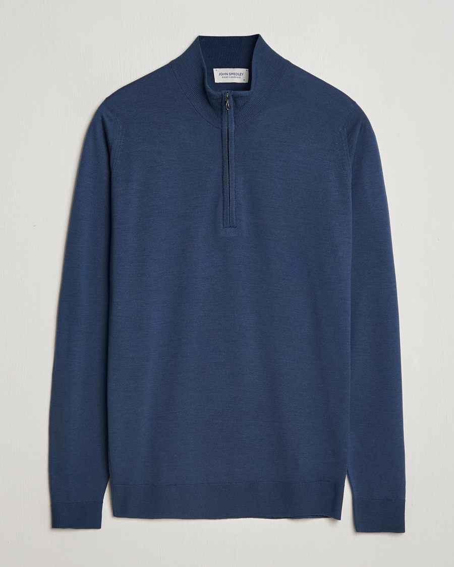 Homme | Pulls Et Tricots | John Smedley | Barrow Extra Fine Merino Half Zip Smoke Blue