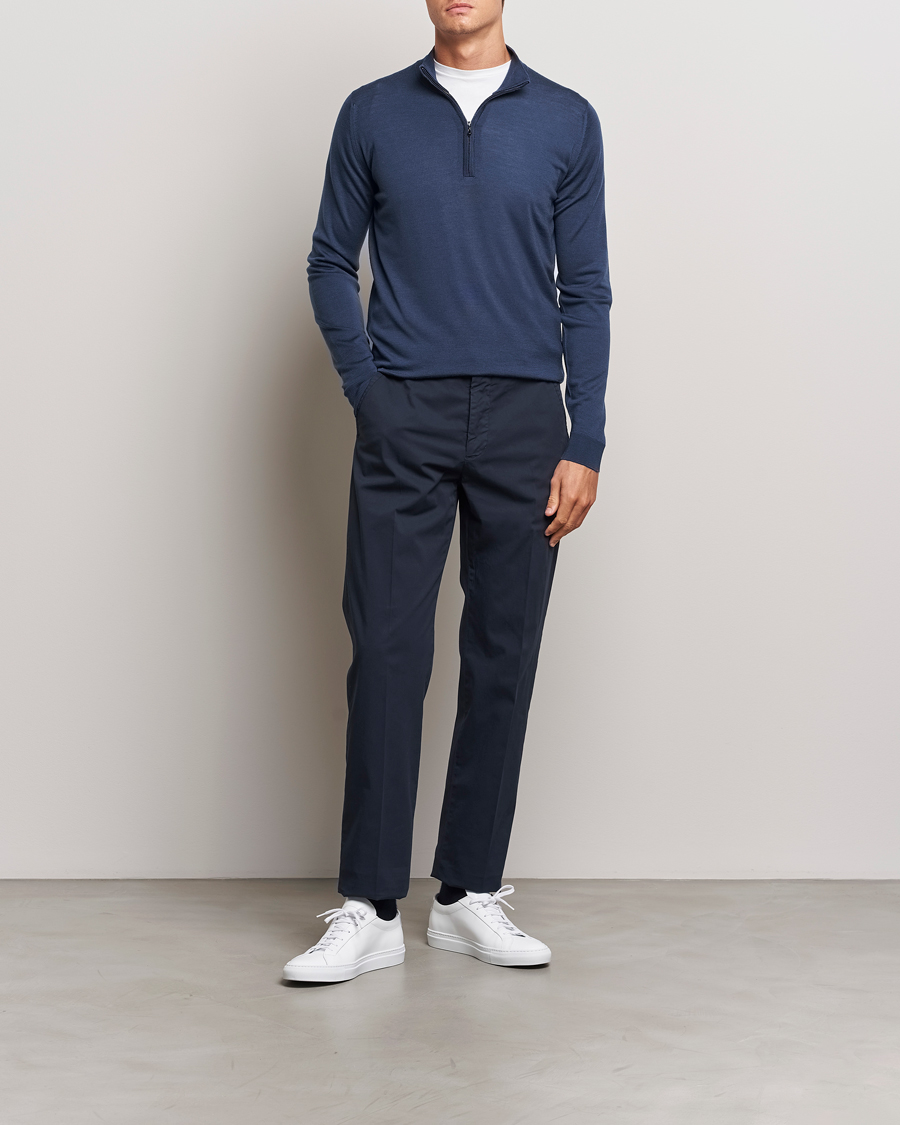 Homme | Pulls Et Tricots | John Smedley | Barrow Extra Fine Merino Half Zip Smoke Blue
