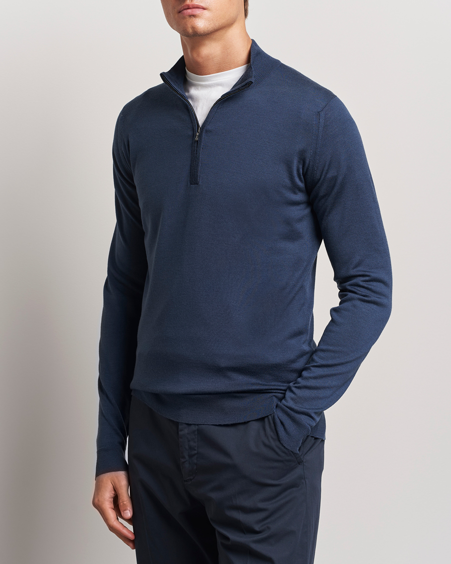 Homme | Pulls Et Tricots | John Smedley | Barrow Extra Fine Merino Half Zip Smoke Blue