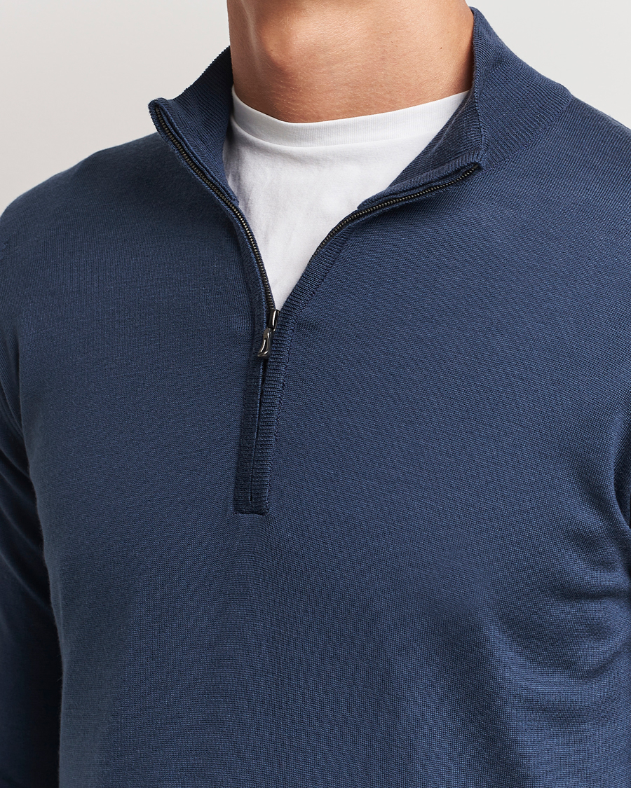 Homme | Pulls Et Tricots | John Smedley | Barrow Extra Fine Merino Half Zip Smoke Blue