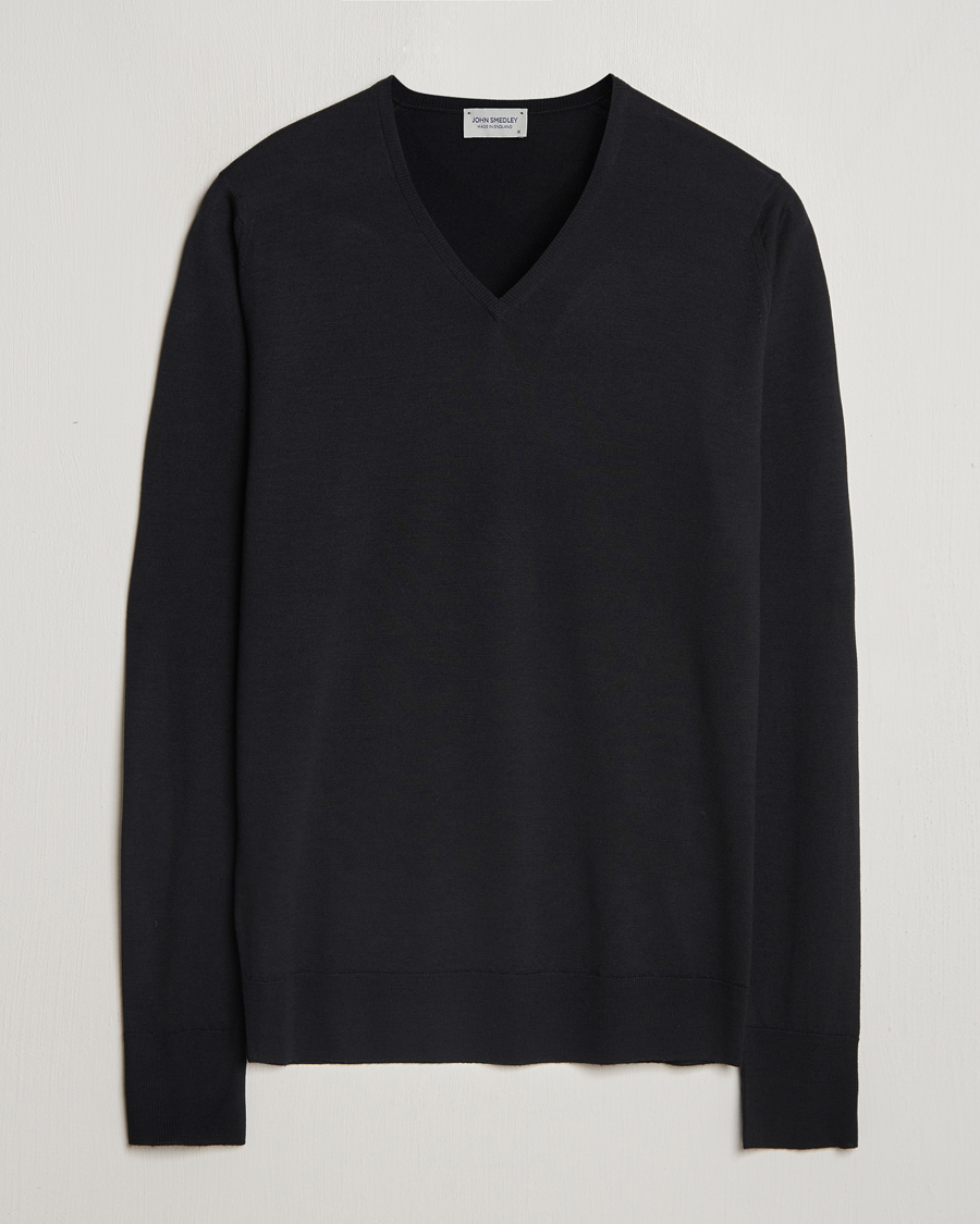 Homme | Pulls Et Tricots | John Smedley | Bobby Extra Fine Merino V-Neck Pullover Black