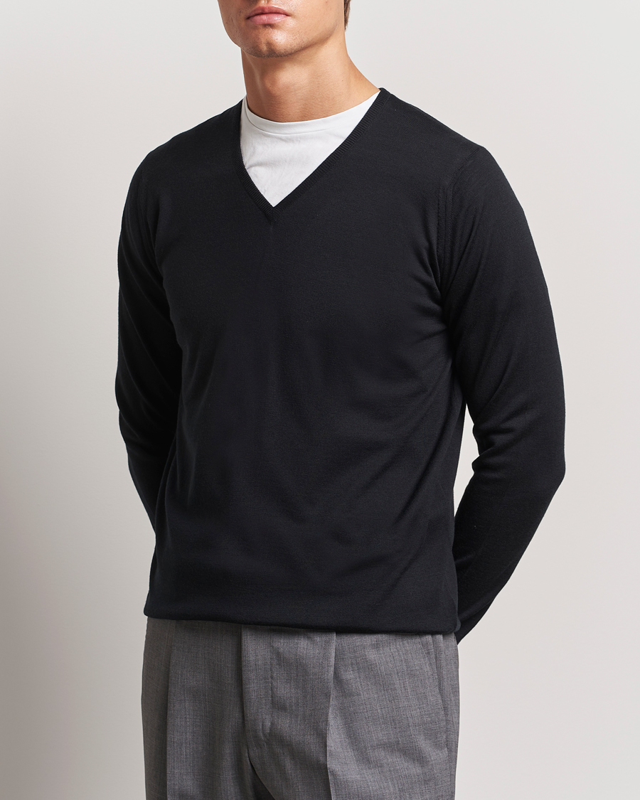Homme | Pulls Et Tricots | John Smedley | Bobby Extra Fine Merino V-Neck Pullover Black