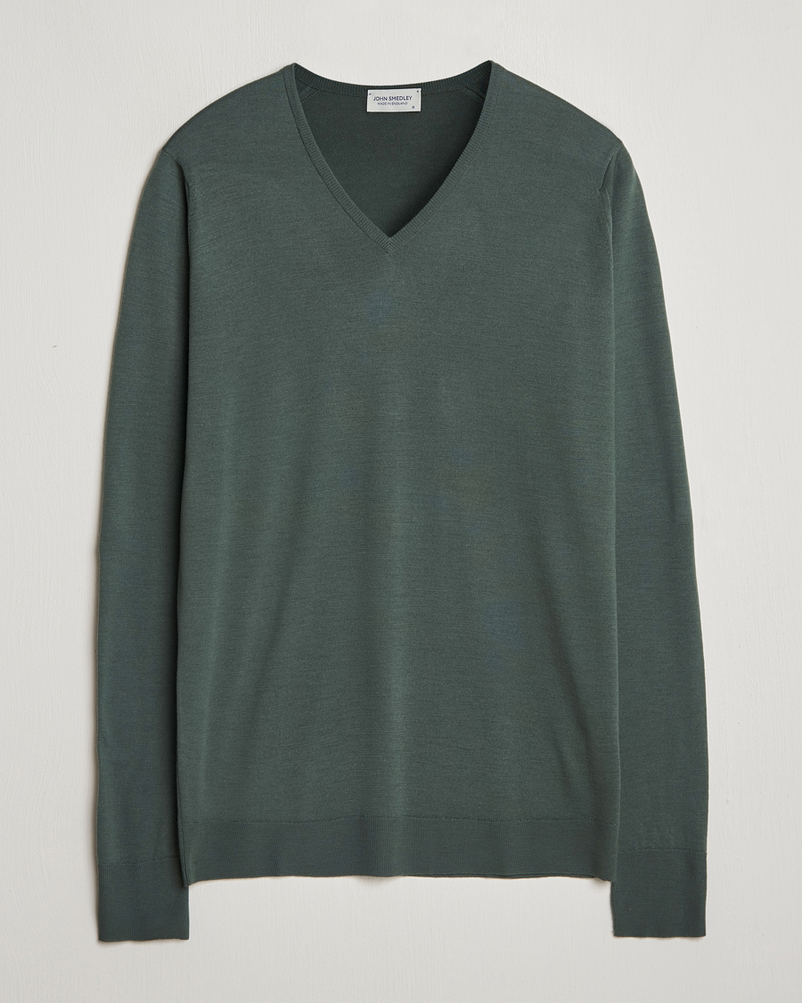 Homme | Pulls Et Tricots | John Smedley | Bobby Extra Fine Merino V-Neck Pullover Dark Green