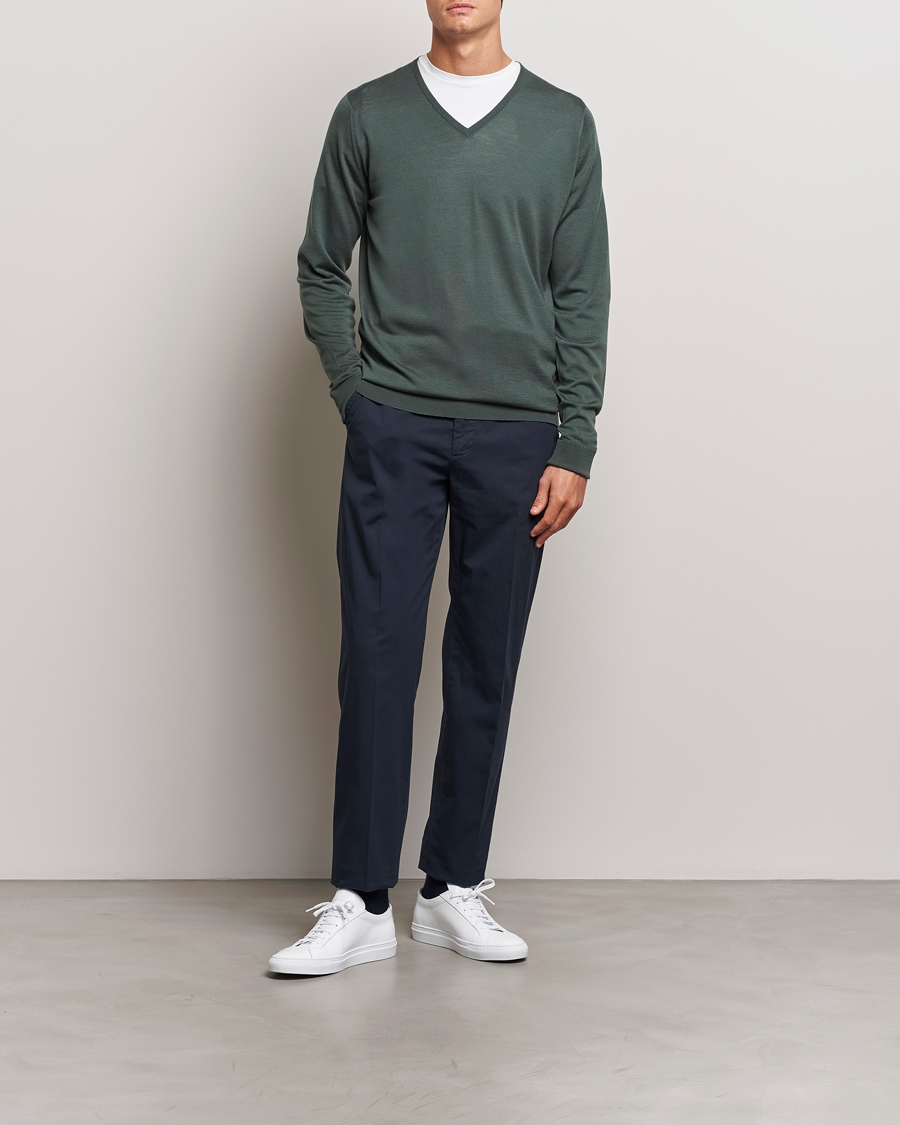 Homme | Pulls Et Tricots | John Smedley | Bobby Extra Fine Merino V-Neck Pullover Dark Green