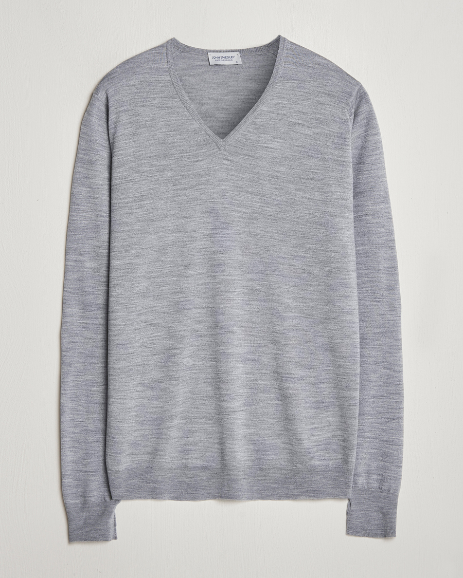 Homme | Pulls Et Tricots | John Smedley | Bobby Extra Fine Merino V-Neck Pullover Silver Grey