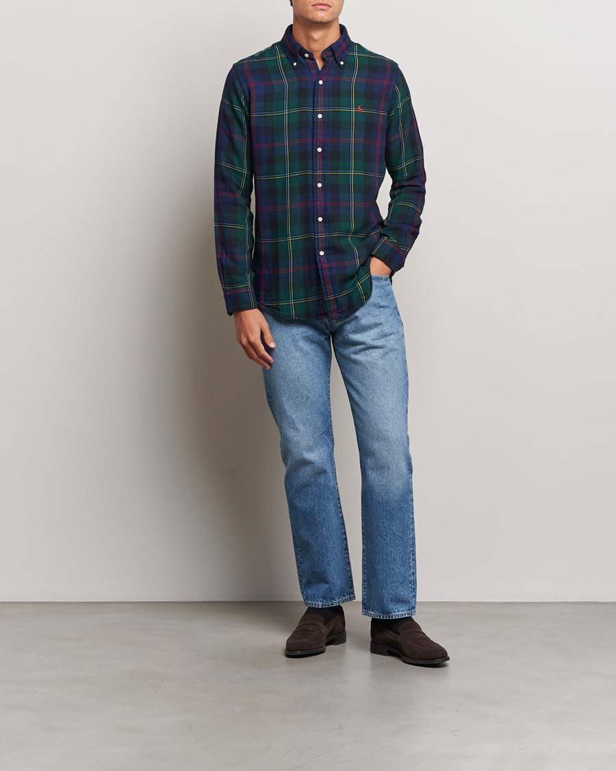 Homme | Chemises | Polo Ralph Lauren | Custom Fit Double Faced Checked Shirt Green/Indigo