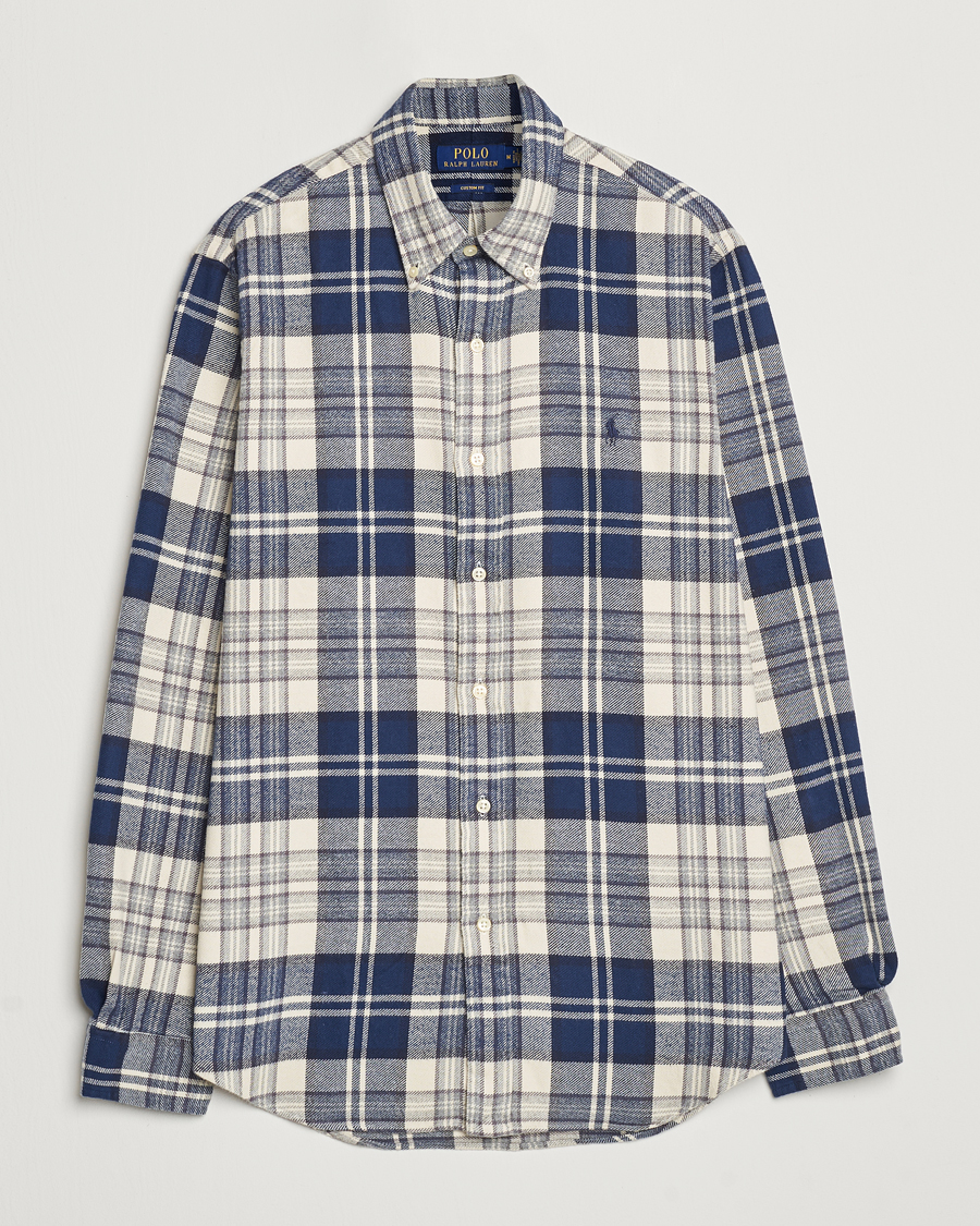 Homme | Chemises | Polo Ralph Lauren | Custom Fit Brushed Flannel Checked Shirt White/Navy
