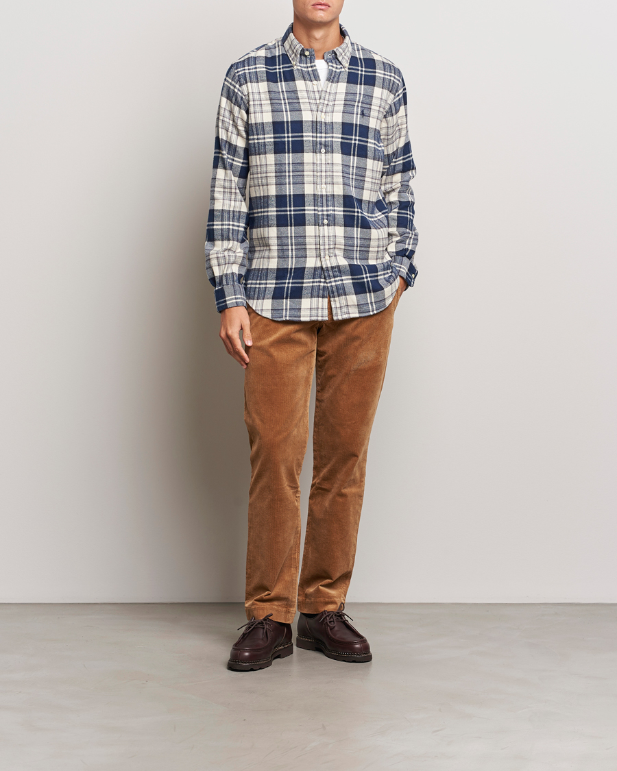 Homme | Chemises | Polo Ralph Lauren | Custom Fit Brushed Flannel Checked Shirt White/Navy
