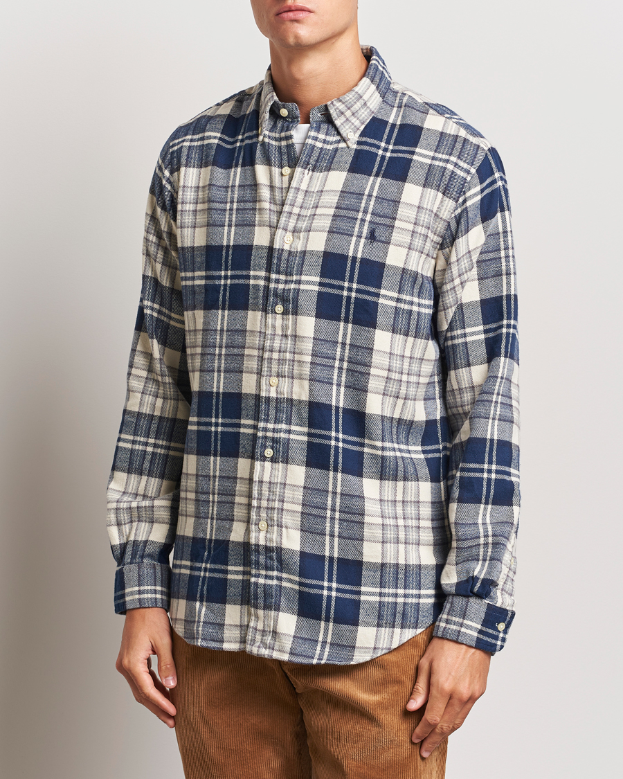 Homme | Chemises | Polo Ralph Lauren | Custom Fit Brushed Flannel Checked Shirt White/Navy