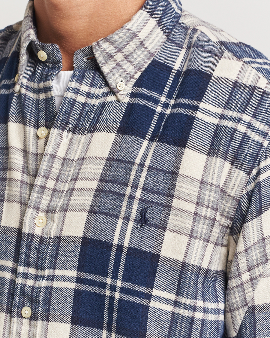 Homme | Chemises | Polo Ralph Lauren | Custom Fit Brushed Flannel Checked Shirt White/Navy