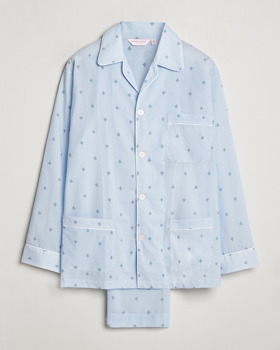 Homme | Peignoirs Et Pyjamas | Derek Rose | Piped Cotton Pyjama Set Blue